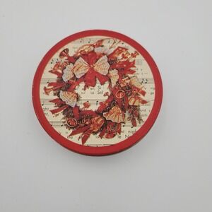 Vintage Tin Metal Coasters Christmas Wreath Musical Instruments Set of 6 Vintage